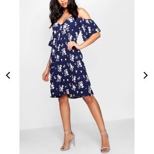 Pleated Cold Shoulder Dress